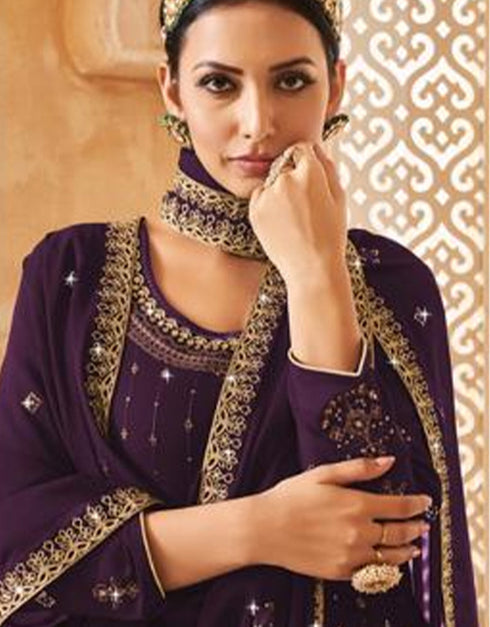 Traditional Function Wear Heavy Georgette Suit Collection Purple Georgette Lehenga Suit Close-up View